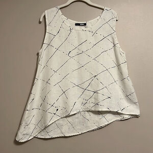 Snapdragon & Twig White Black‎ Opt Art 100% Linen Beach Lagenlook Top M